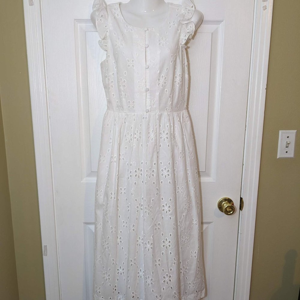 J. Crew White Eyelet Midi Dress